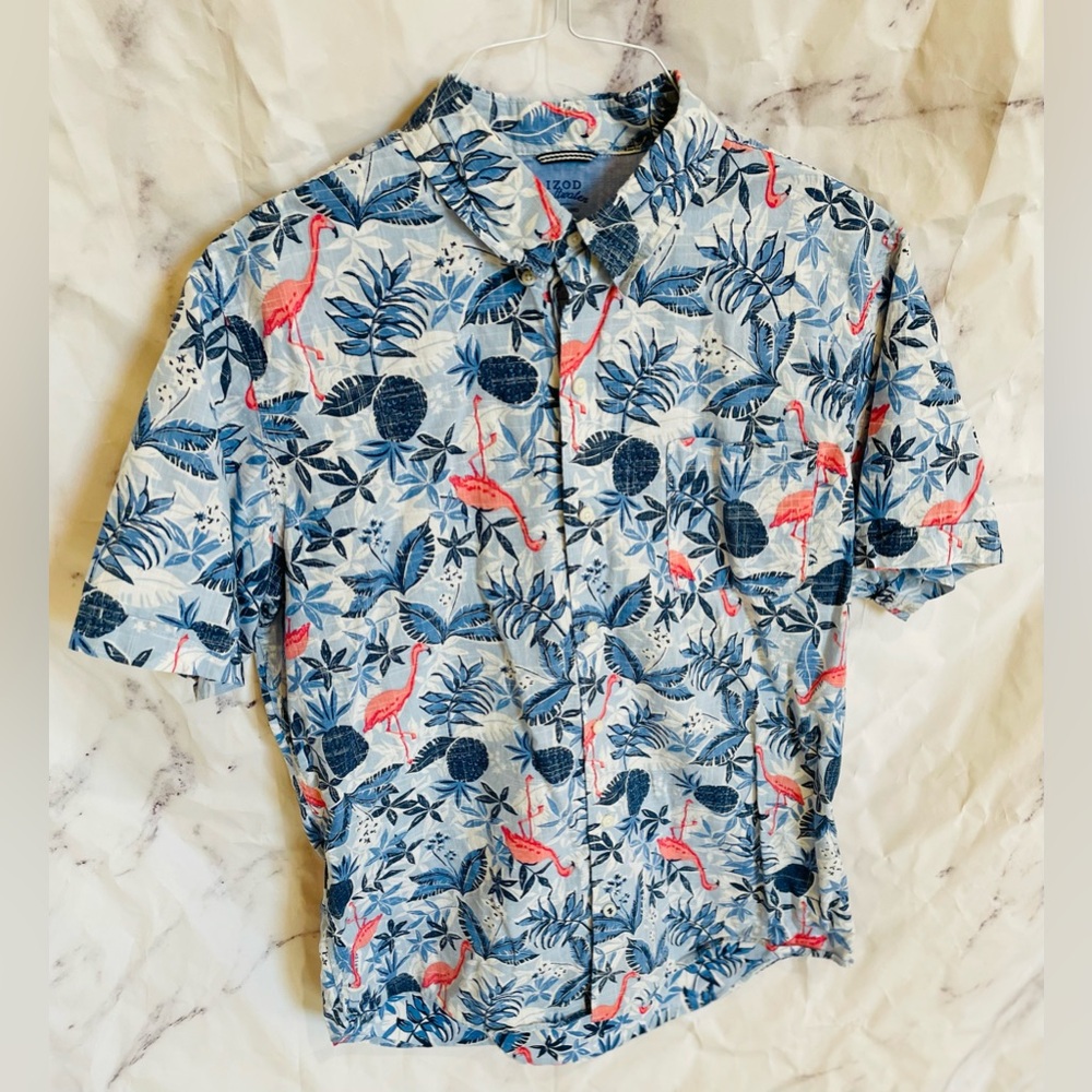 Men’s flamingo button down shirt with free orange duck